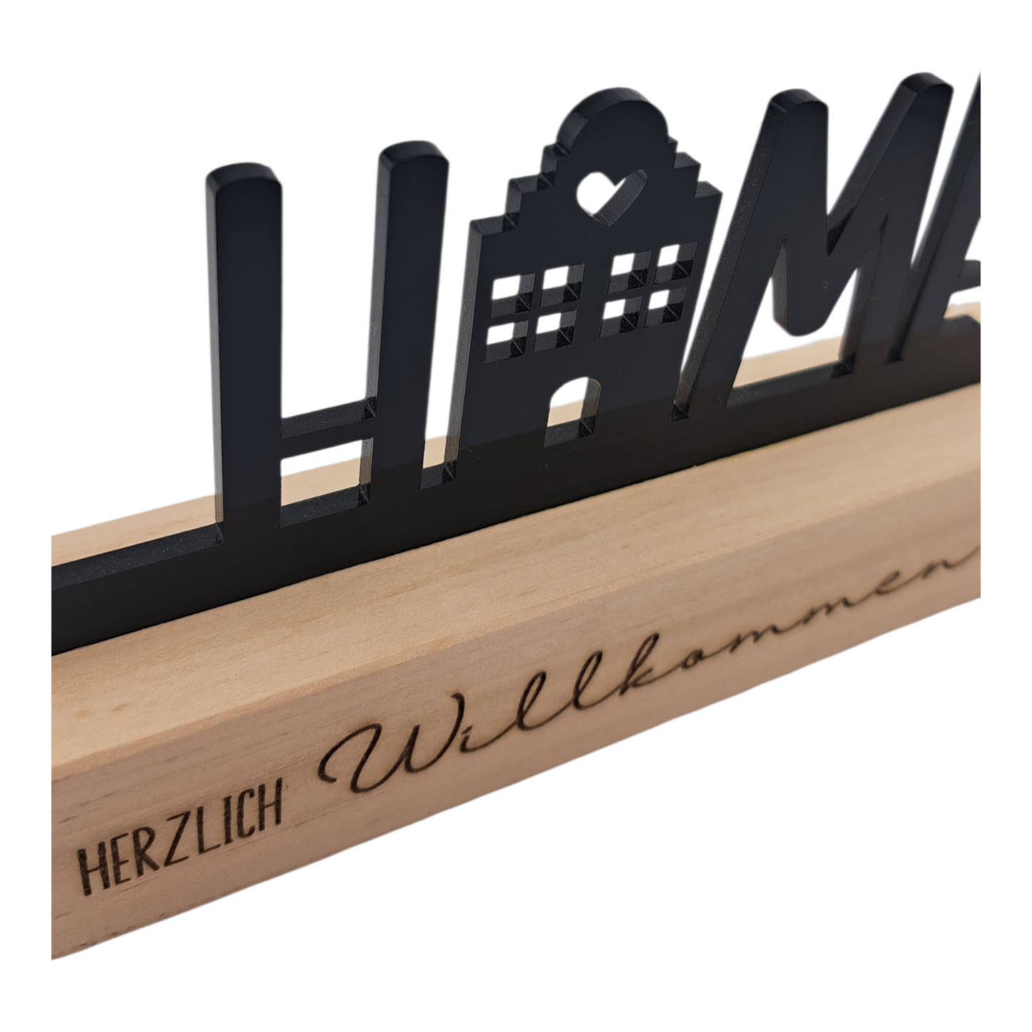 Dekoaufsteller Lindenholz/Acrylglas "Zuhause"
