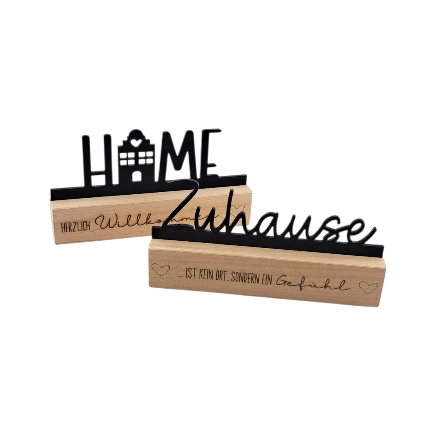 Dekoaufsteller Lindenholz/Acrylglas "Zuhause"