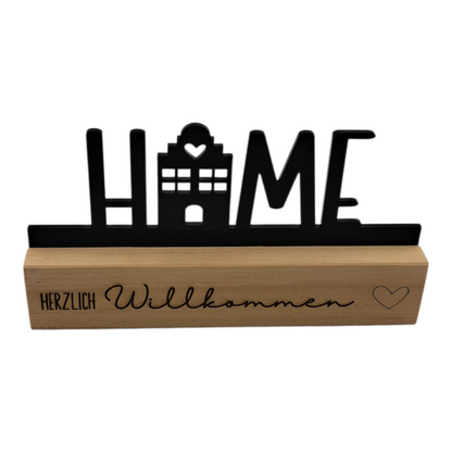 Dekoaufsteller Lindenholz/Acrylglas "Zuhause"